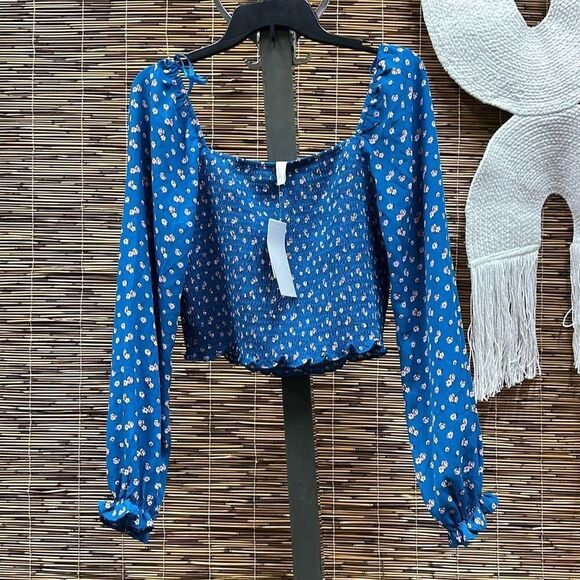 Kingston Grey Womens Juniors Smocked Blouson-Sleeve‎ Tie-Neck Top Blue X-Large - Picture 3 of 3